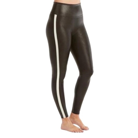 Spanx Faux Leather Side Stripe Tuxedo Leggings - Picture 2 of 4
